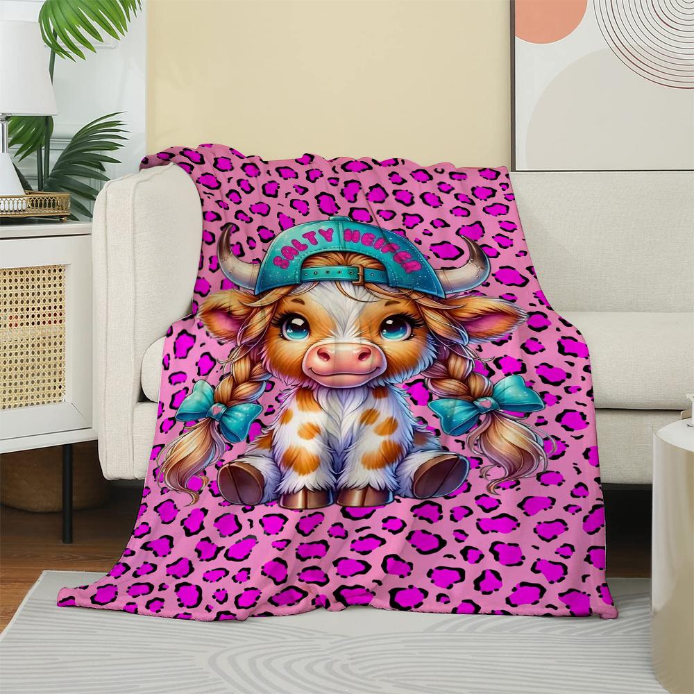 

1PC Cute Highland cow Blanket Funny Cow pattern For Boys Girls Anniversary Birthday Gifts Festival Gifts Blankets all season use 75cmx90cm