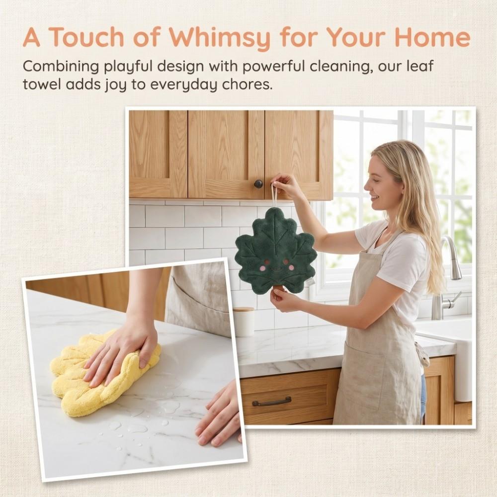 Leaves Hand Towel Absorbent Cleaning Rag Cute Hanging Towel  for Bathroom Restaurant Kitchen