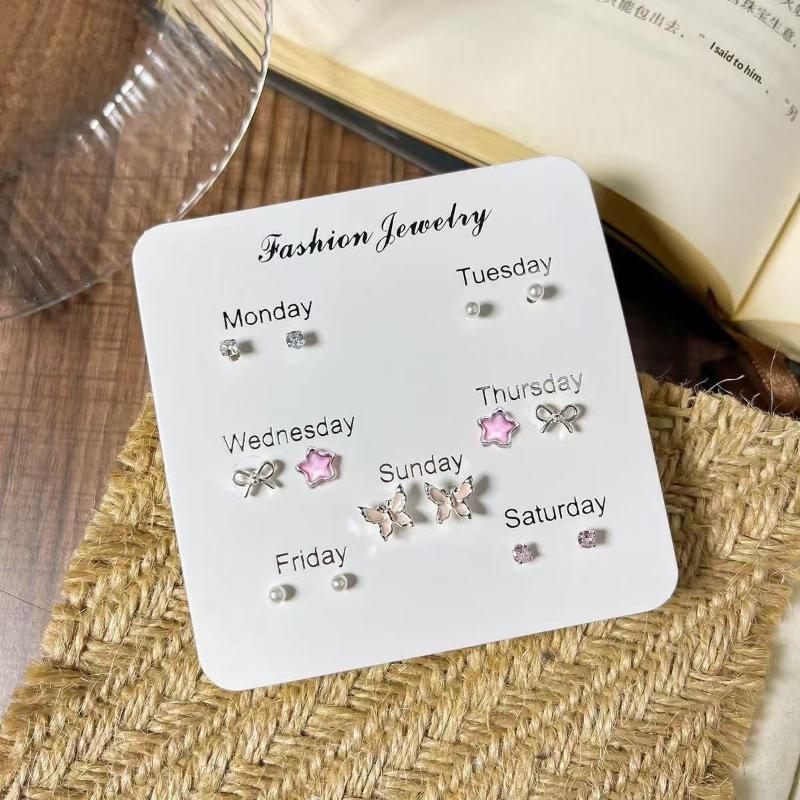 Delicate Butterfly Star Earrings Set Imitation Pearl Stud Earrings Mini 7 Days Stud Earrings Dainty Daily Wear Jewelry Gifts