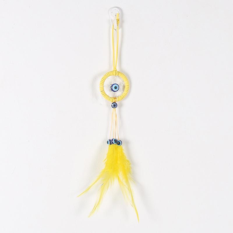 

Подвеска-брелок «Ловец снов» с изображением злых глаз, подвесное украшение, настенный кулон «Ловец снов», ручная работа, украшение для дома из перьев жёлтый