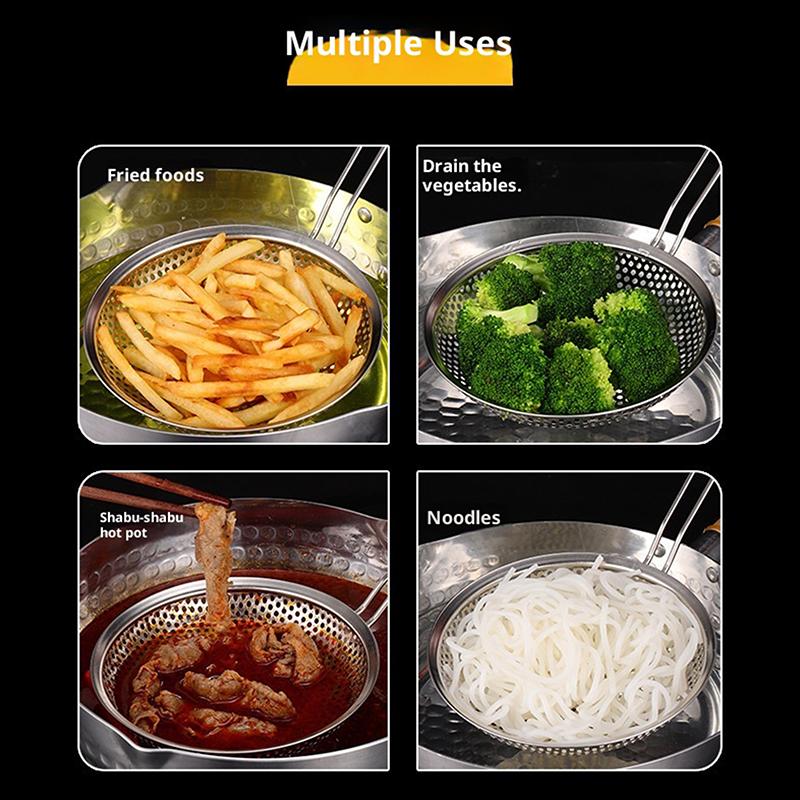 Wooden Handle Stainless Colander Pasta Noodle Strainer Skimmer Spoon Oil Pot Food Filter Strainer Cooking Outdoor Tableware
