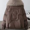 Women's Short Puffy Jacket with Luxurious Fox Fur Collar, Winter Warm Outerwear