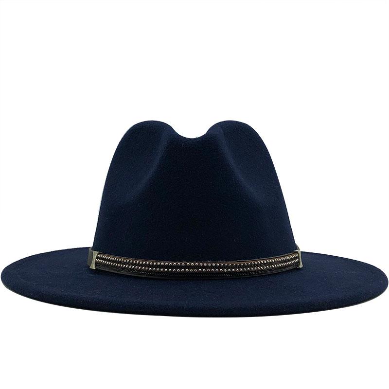17 Colors Wool Felt Jazz Fedora Hats Belt Buckle Decor Women Unisex Wide Brim Panama Trilby Cowboy Cap Sun Hat