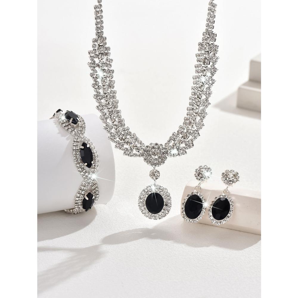 Sapphire Necklace Earrings Bracelet Four-piece Women's Jewelry Wedding Dress