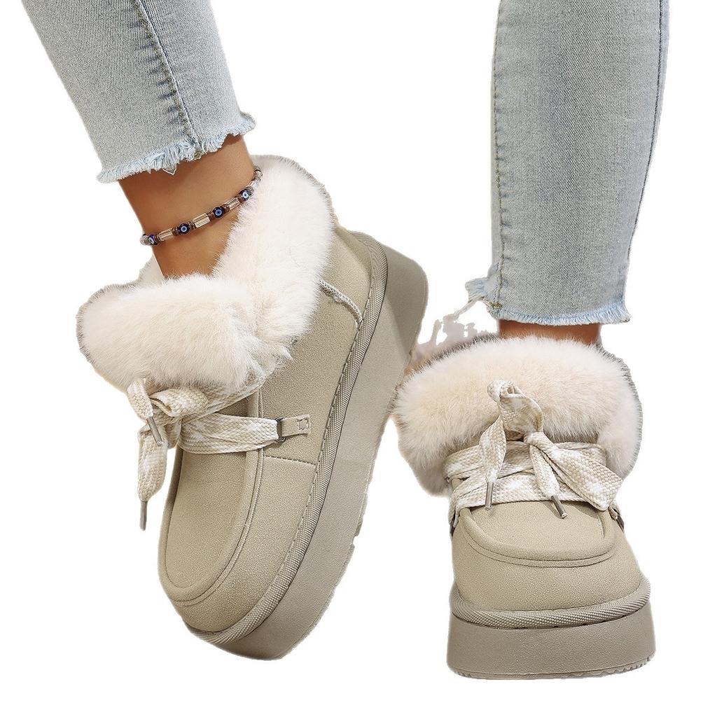 Winter New Thick-soled Bow Snow Boots Women's Round Head Thickened Warm Women's Cotton Shoes