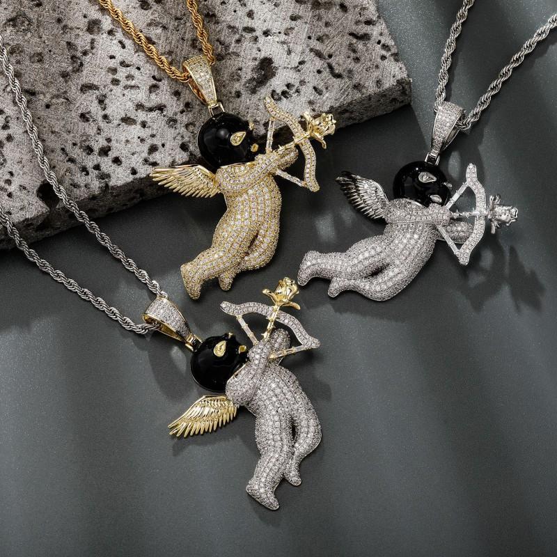 Hip Hop Angel Mask Pendant Gold Plated Necklace Women