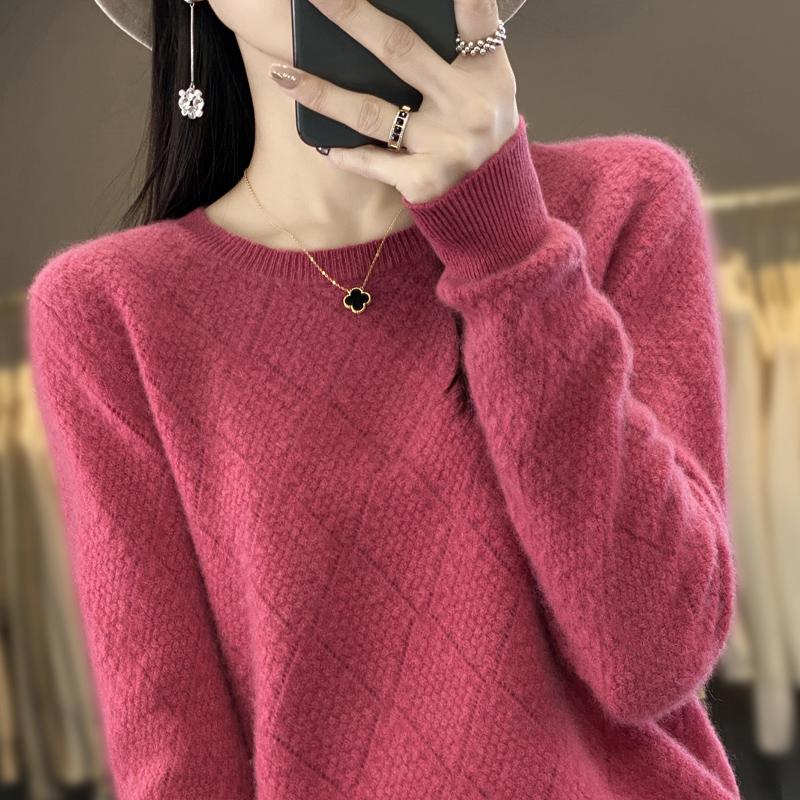 Women's Round Neck Sweater, Qinghe Cashmere, 30% Cashmere 70% Wool, Winter Knitted Pullover Autumn Sweater Cashmere Sweater