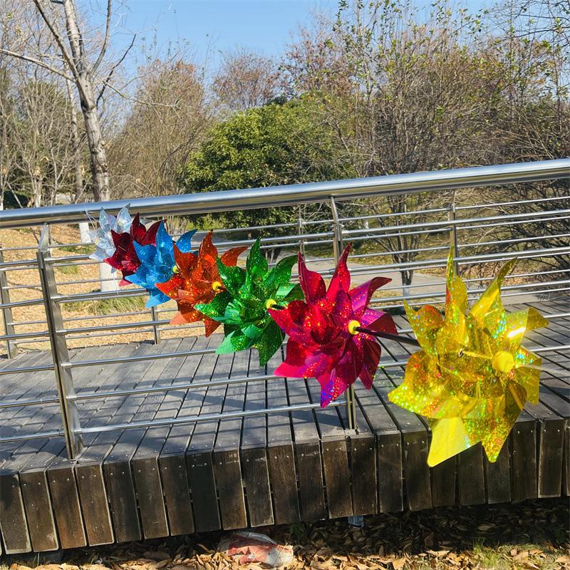 Eight-Leaf Laser Color-Changing Windmill String with Steel Wire Rope for Outdoor Hanging Decoration in Scenic Spots and Shopping Malls