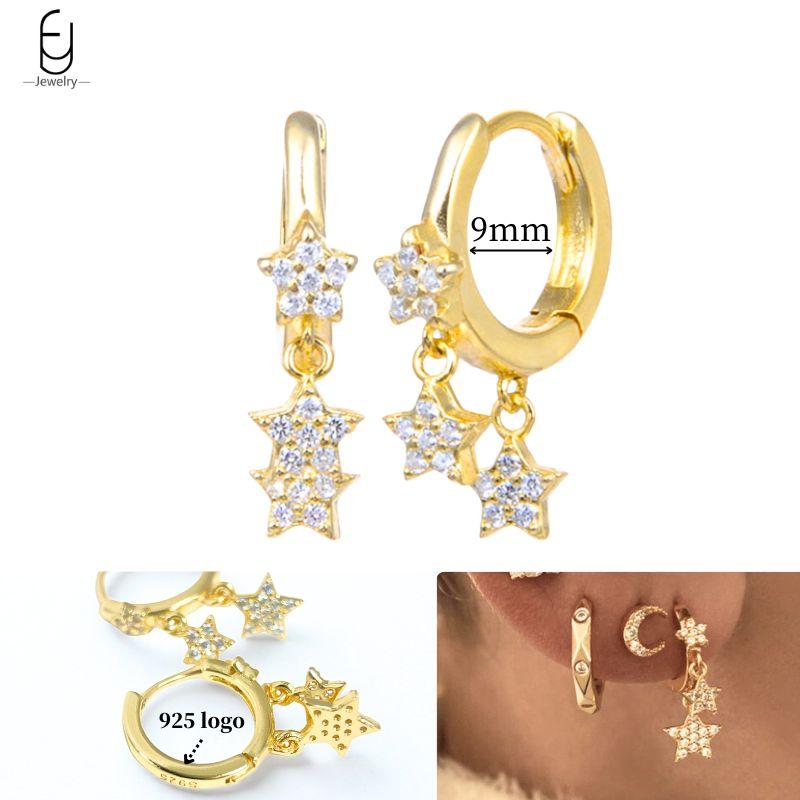 925 Silver Ear Needle White Crystal Gold Earrings for Women Luxury Water drop/Heart/Flower Pendant Earring Fine Jewelry