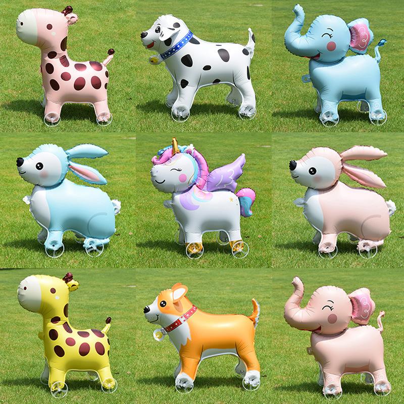 4D Dinosaur Dog Cat Standing Foil Balloons Animals Walking Balloon with Wheel for Kids Birthday Party Decoration Baby Shower