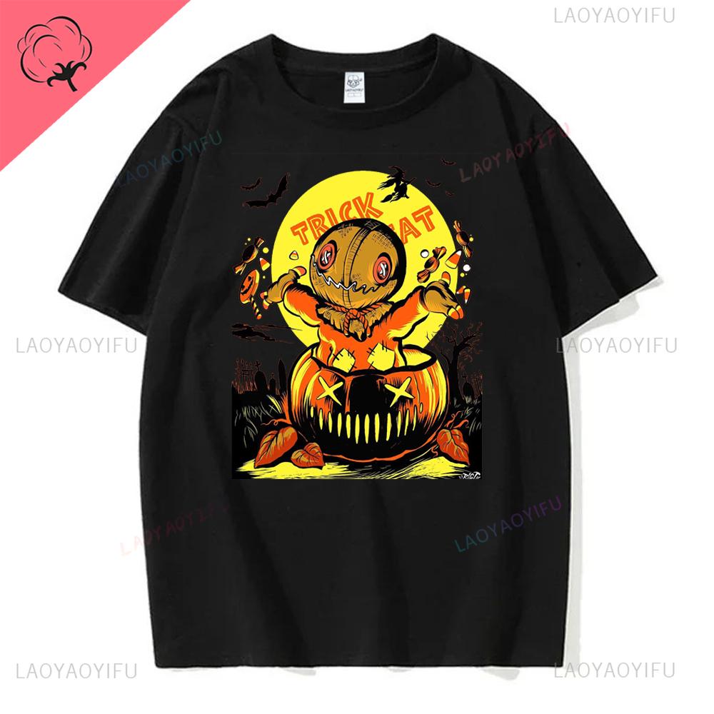 Retro Halloween Pumpkin Cotton T-shirt Men Women Autumn Spooky Season Holiday Top Tee Shirt Funny Halloween Party Tshirt