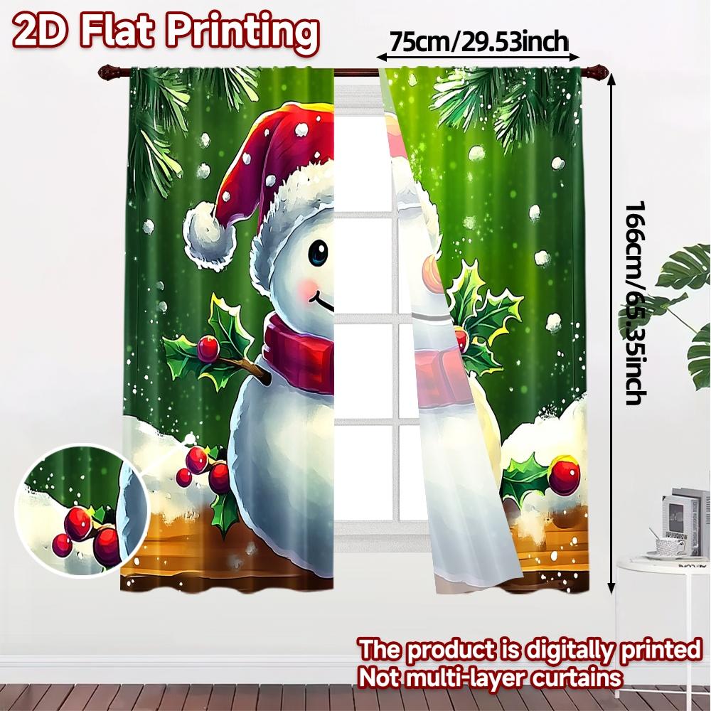 2 Stück, Vorhänge Niedlicher Schneemann Weihnachtsfeiertag (4) Moderne Zeitgenössische Vorhänge Polyester Einfach zu Installierende Vorhänge Dekorationen