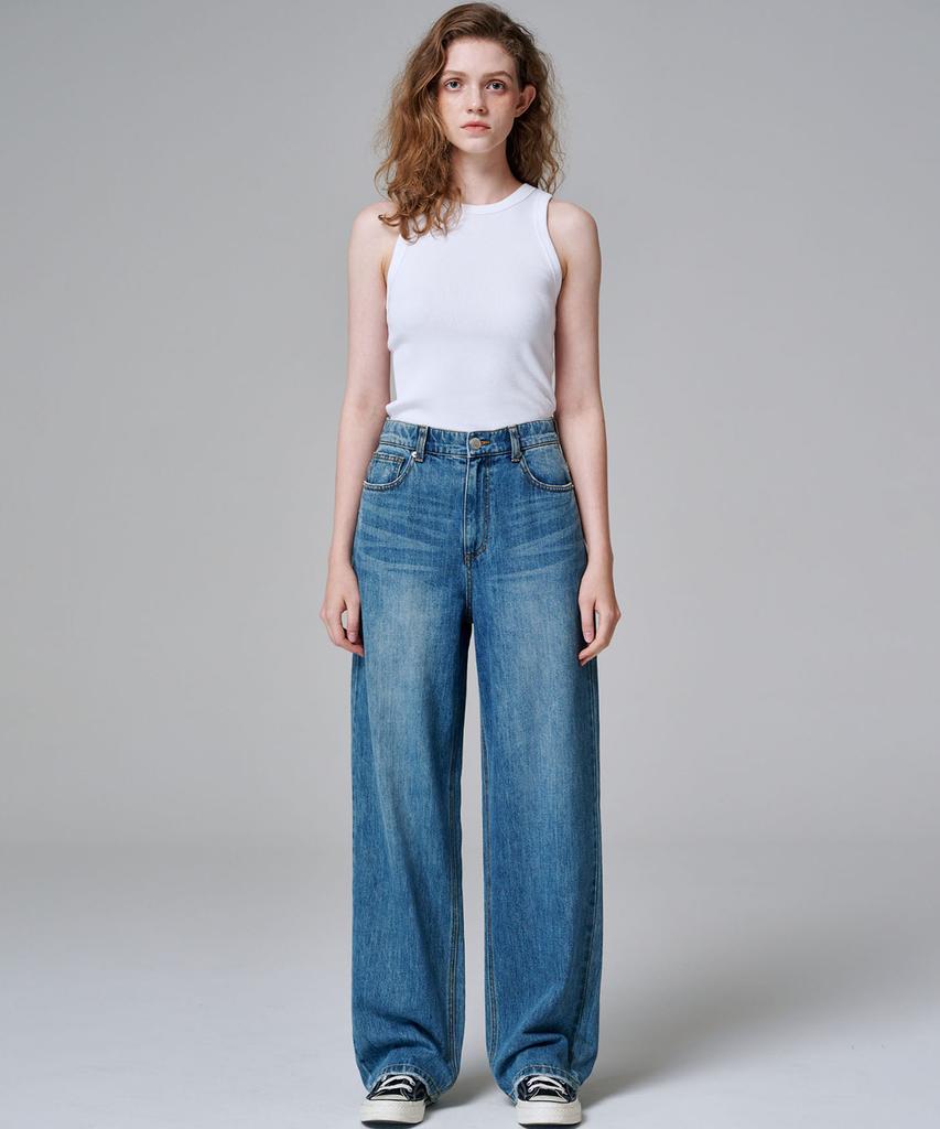 MALOUPE 9143 Classic Wide Denim Pants (Medium Indigo)