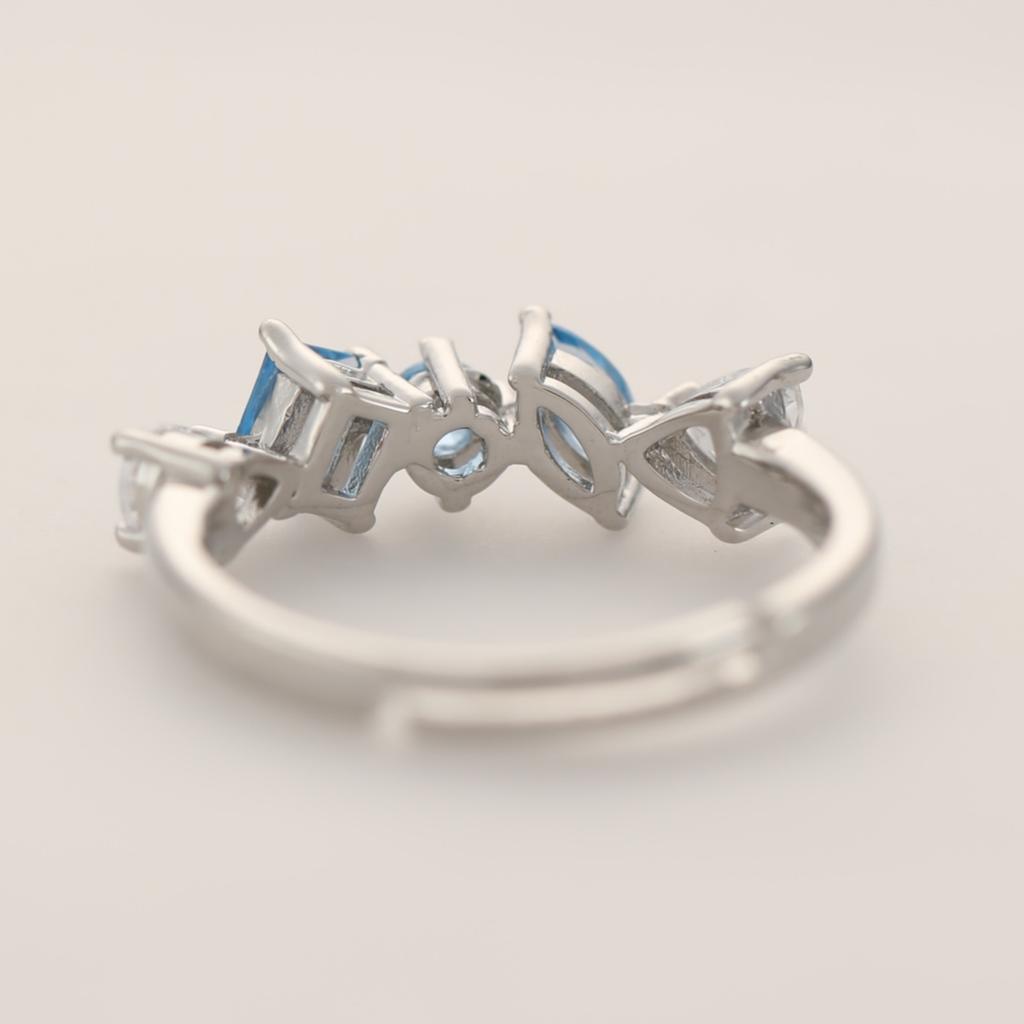Elegant Platinum Plated Ring for Women, Blue Cubic Zirconia Adjustable Ring, Birthday Gift/daily Wear/Beach Vacation Ring
