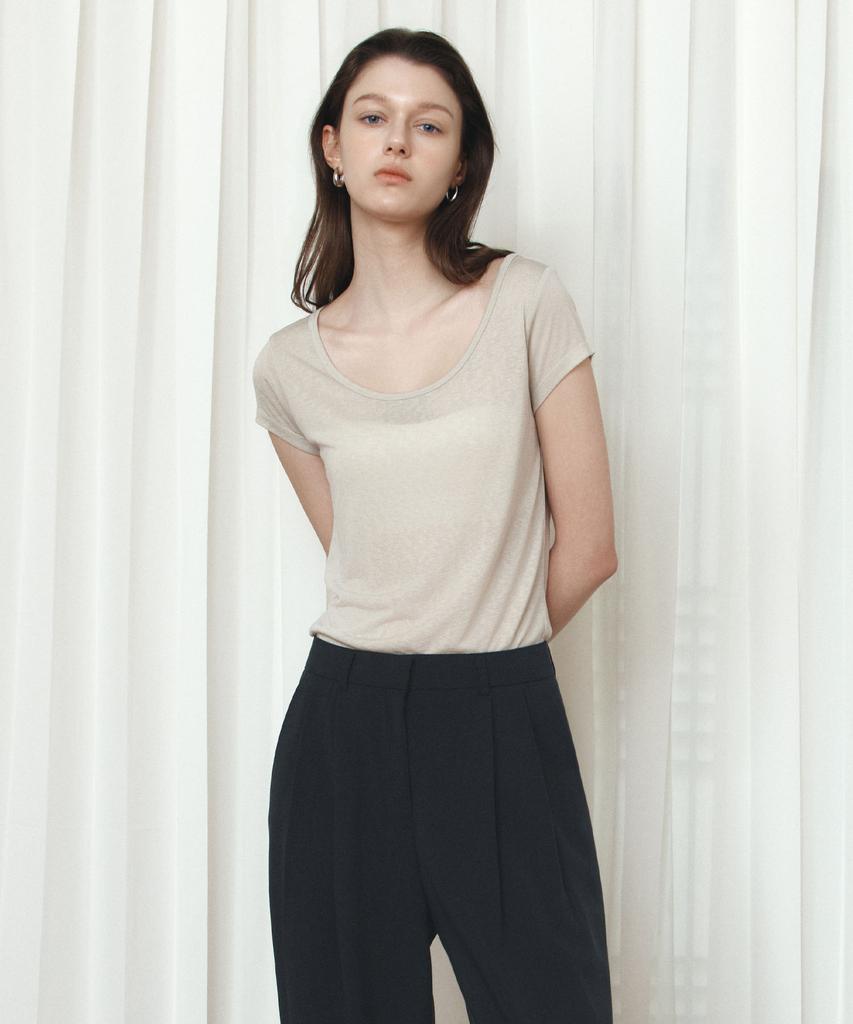 Siyajyu Sitp5300 See-Through Cap Sleeve Slim Short Sleeve T-Shirt_Ash Olive