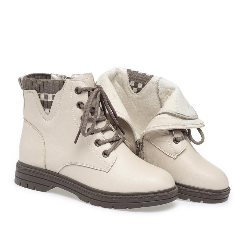White Martin boots    shoes, new velvet leather shoes women's autumn and winter short boots soft leather soft-soled boots