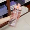 Butelka Bidon Ze Słomką Na Wodę Do Picia 1,5L Motywacyjna Z Przypomnieniem Z Miarką Motywacyjną Z Uchwytem Różowa + Szczotka Do Mycia