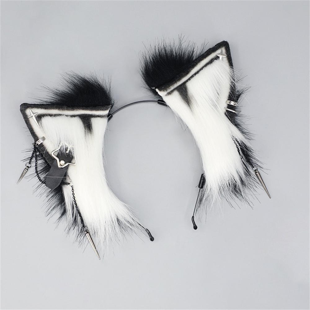 

Plush Cute Simulation Animal Ears Hair Accessories Y2K Metal Punk Cosplay Comic Expo Prop Furry Cat Ears Headband as show