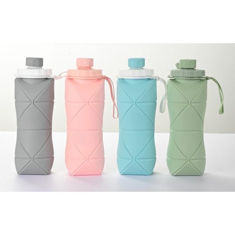 600ml Outdoor Sports Travel Water Bottle Silicone Folding Portable Folding Water Bottle High Temperature Resistant Reusable