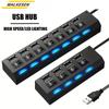 USB-Hub High Speed 4/7 Ports USB-Splitter Netzteil Mehrere Ports Mehrfach-Erweiterung unabhängiger Schalter Für PC Laptop Computer