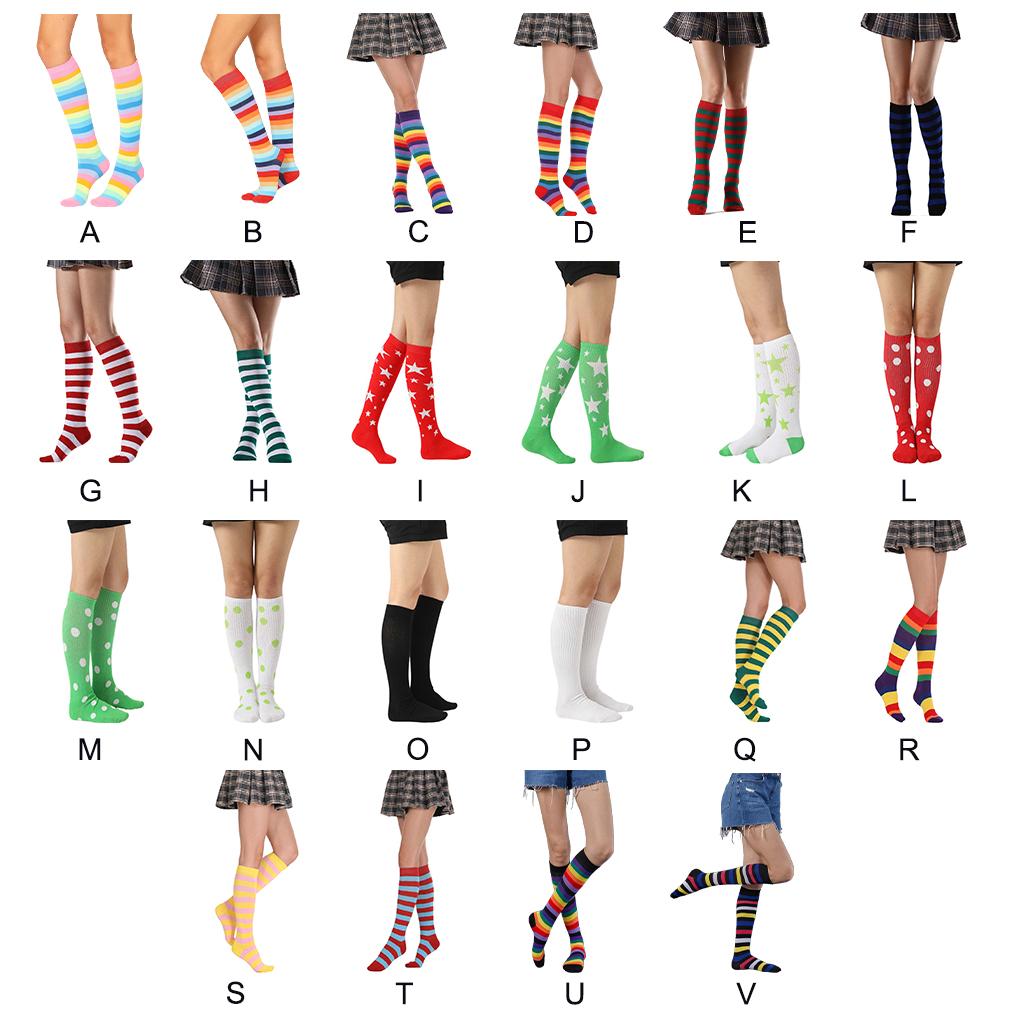 1 Pair Striped Valentine's Day Knee-high Rainbow Socks Breathability Unique Warm Non Slip Hose Stockings for Party Costume