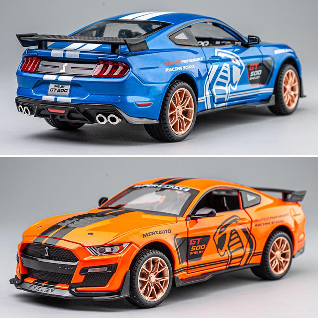 Maßstab 1:24 Mustang Shelby GT500 Druckgussauto-Modellspielzeug, zurückziehbares Spielzeugfahrzeug mit Ton und Licht für Kinder, Kleinkinder, Jungen und Mädchen, Geschenkkollektion