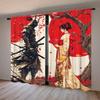 2 Panels Japanese Samurai & Geisha Cherry Blossom Semi-Blackout Curtains - Modern Woven Polyester, Rod Pocket, Thermal Insulated