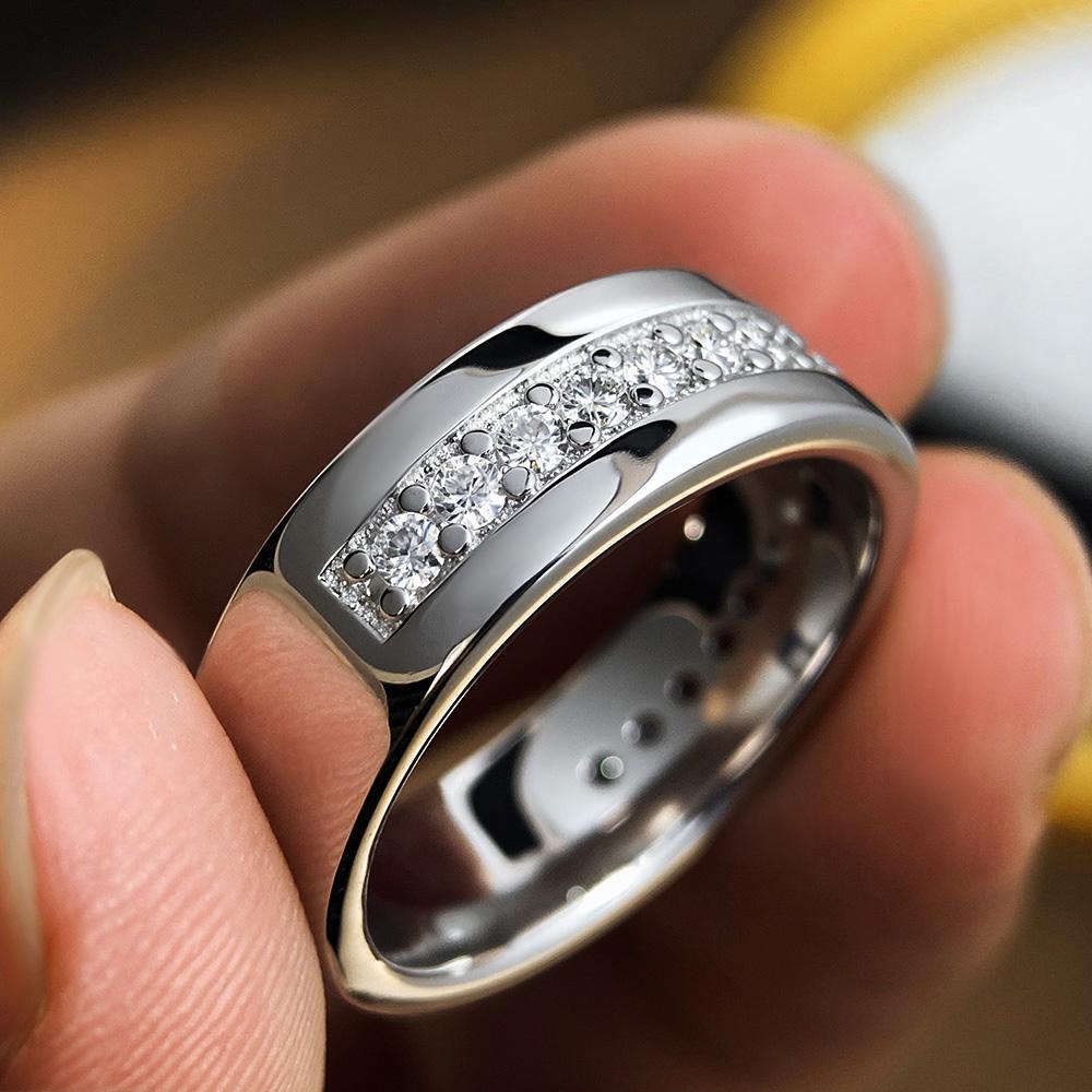 Round Moissanite Eternity Band Ring Certified Lab Moissanite Sterling Silver Wedding Rings for Women Man