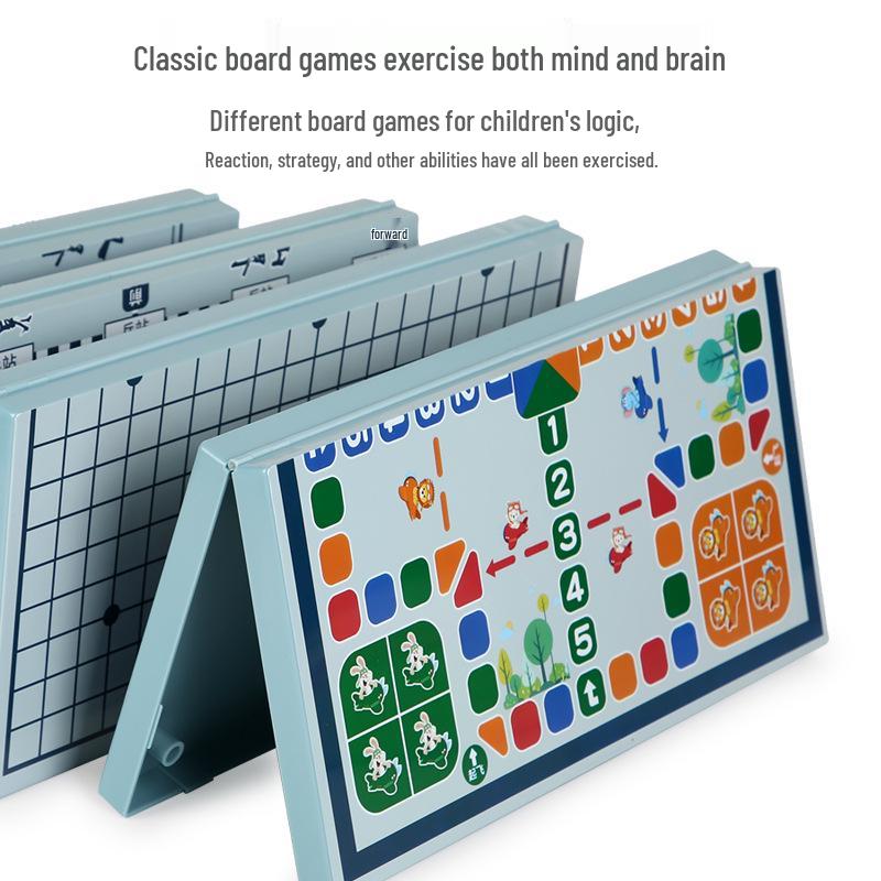 Five-in-a-Row Folding Educational Board Game for Kids: Tabletop Chess, Checkers, Flying Chess, and Go.