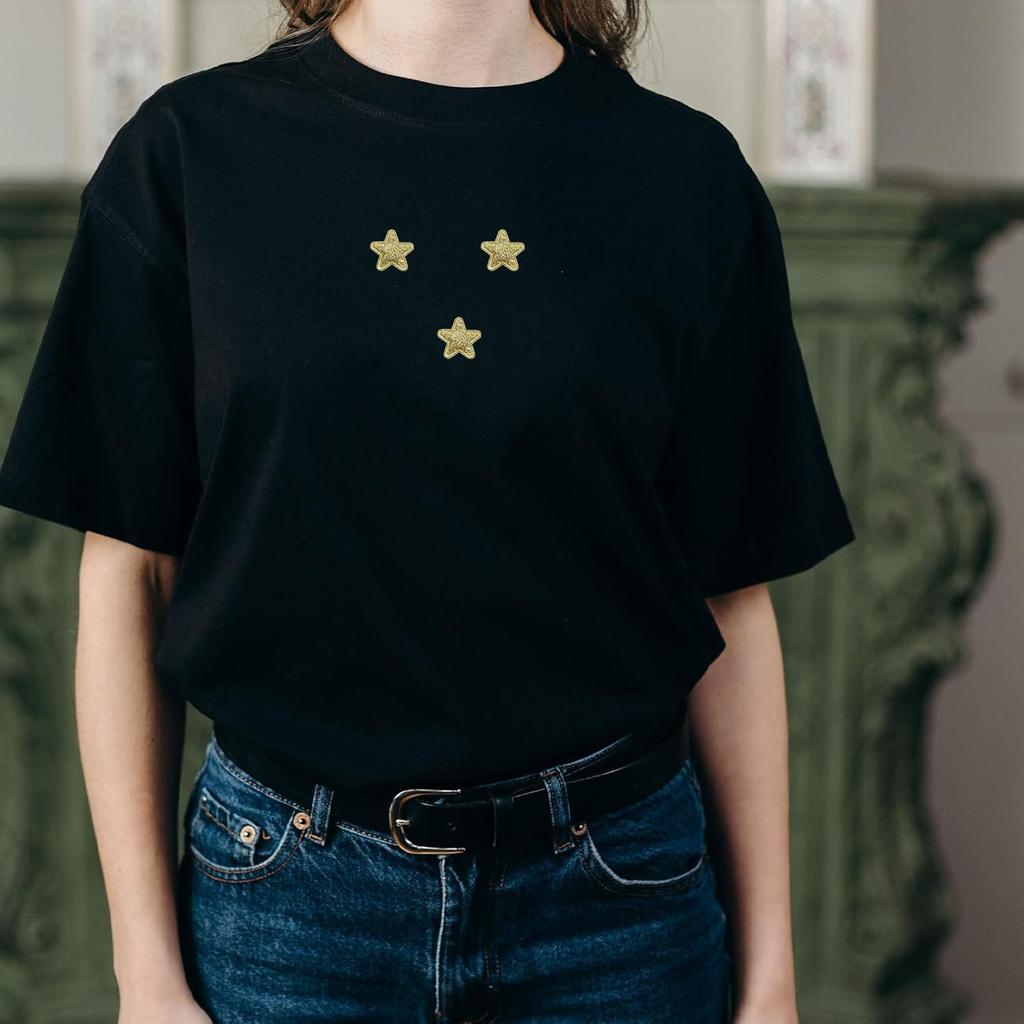 PRETYZOOM 100Pcs Glitter Star Cloth Patches Embroidered Appliques Decorative Iron On Patches for Clothing Bags Backpacks Jackets (Golden)