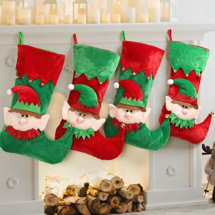 Cartoon Elf Christmas Stockings Ornament Candy Gift Bag Christmas Hanging Socks For Tree Fireplaces Decoration