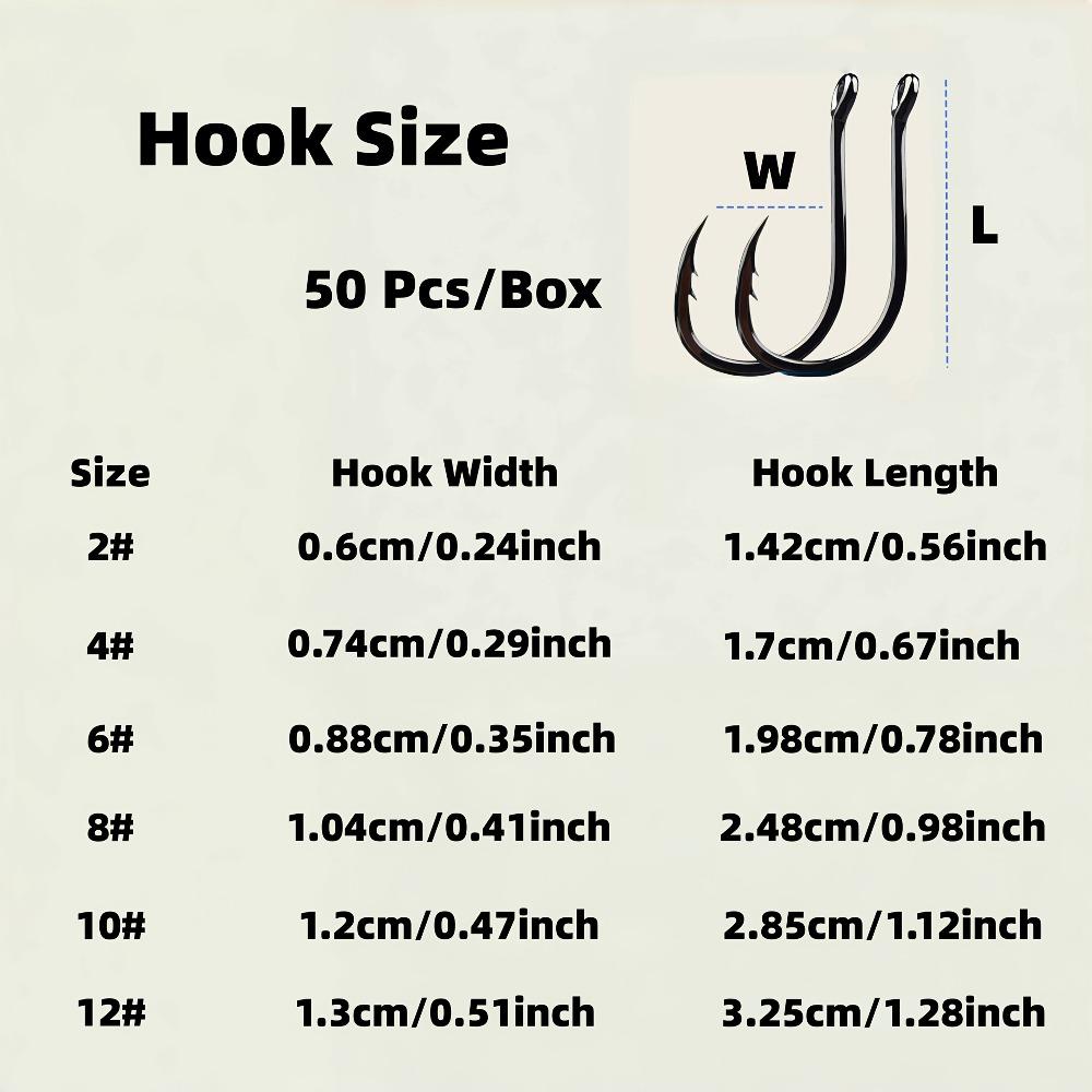 50 Stück Hochleistungs-Doppelhaken mit beschwertem Öhr & Ring - für Salzwasser-/Süßwasserfischerei, Hecht, Forelle, Barsch, Lachs