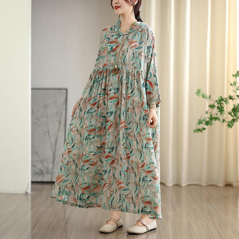 DIMANAF 2025 Damen Übergröße Langes Hutkleid Lockerer O-Ausschnitt Druck Lässig Floral Übergröße Langarm 8108