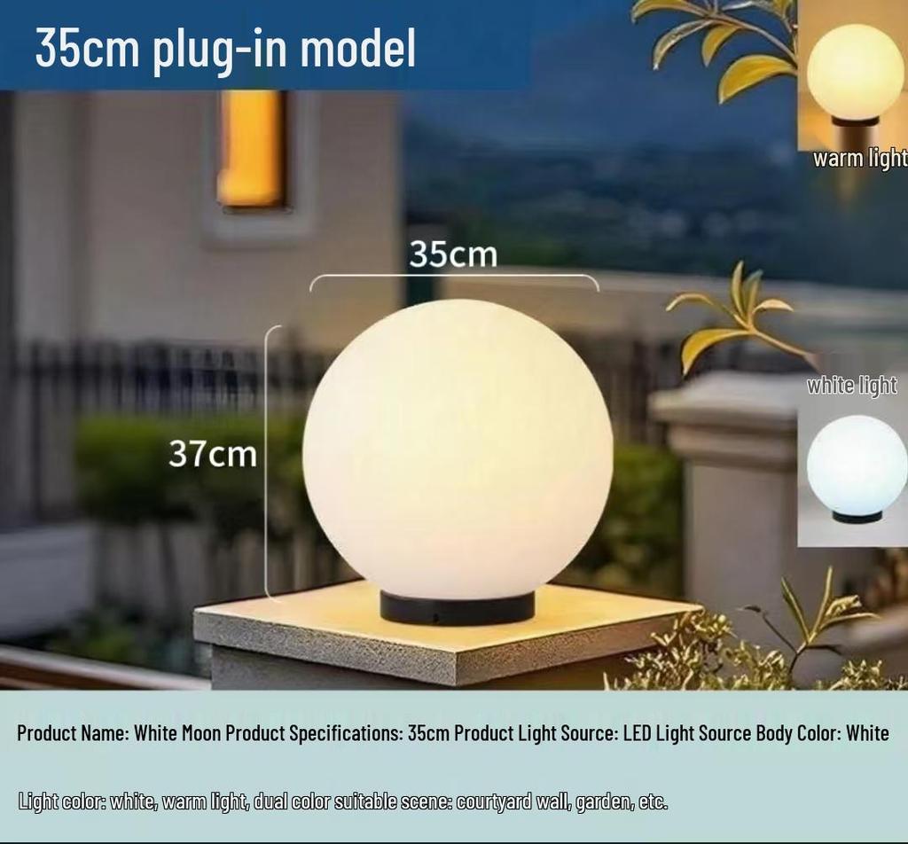 Waterproof Outdoor Solar Post Lights - White Round Moon Ball for Garden, Courtyard, Gate, and Fence Pillars