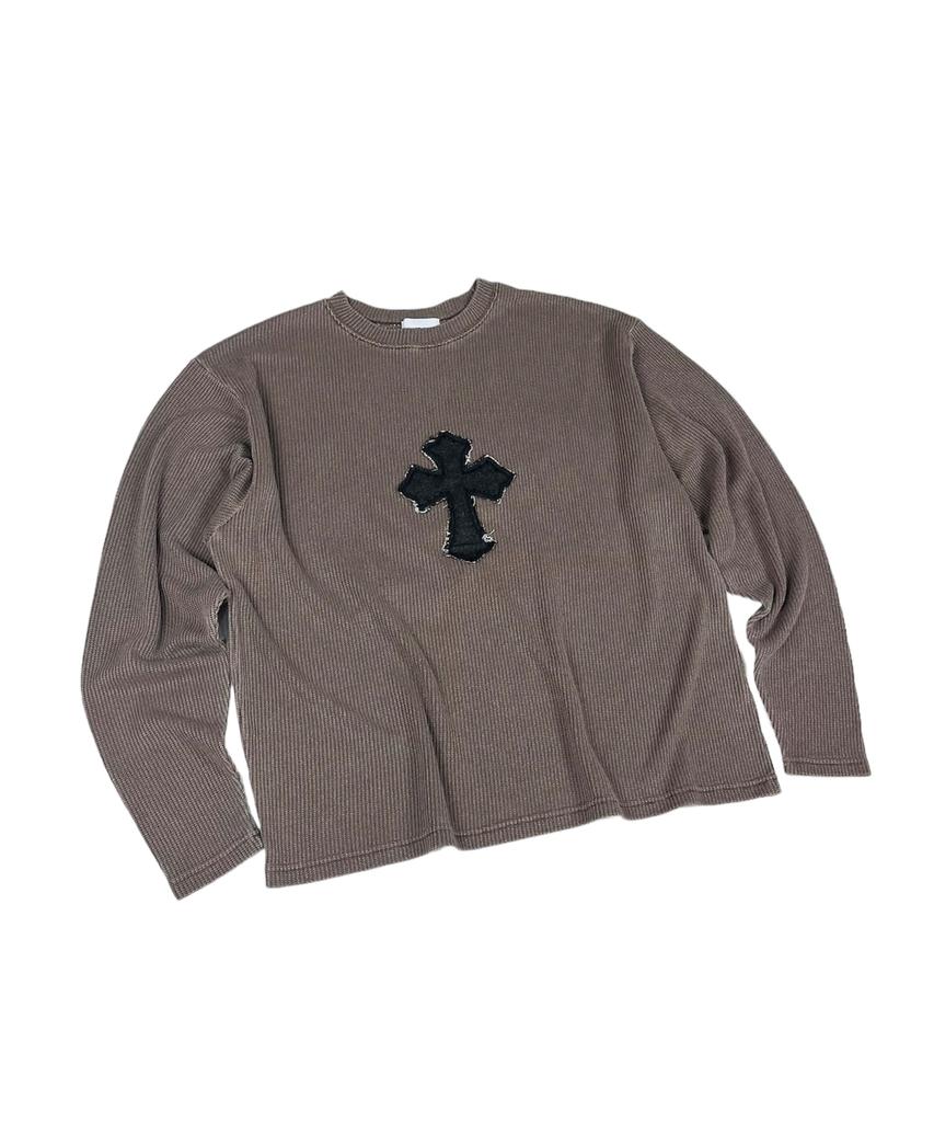 SK8ER ROCK Classic Cross Pigment Oversized Knit ((Brown))