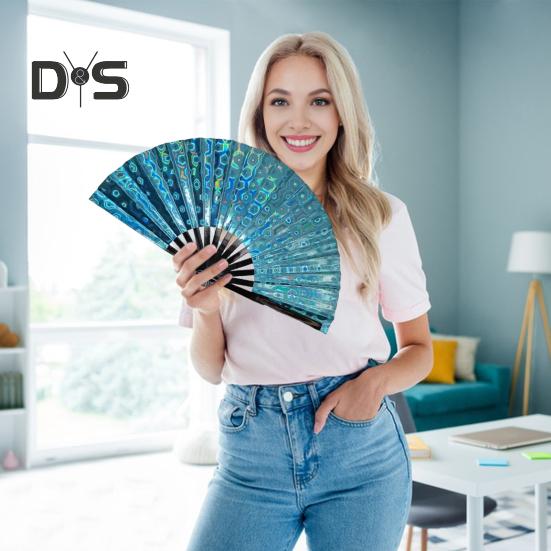 Holografischer Faltfächer, tragbar, schillernder PVC-Handfächer, Regenbogen-Sommer-Handfächer, Dekoration, Tanz-Performance-Requisiten, Party-Kostümzubehör