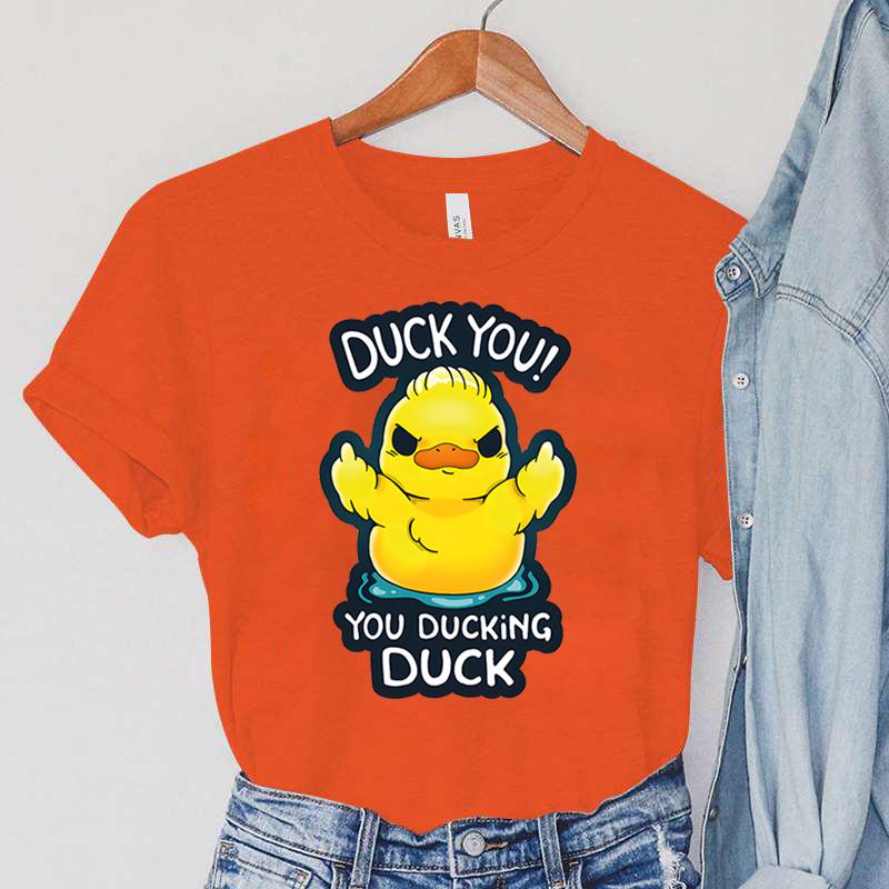 Cartoon DUCK T-Shirts Women's Animals Clothing DUCK YOU! YOU DUCKING DUCK Print Vintage Women TShirts Anger DUCK Female T-Shirts