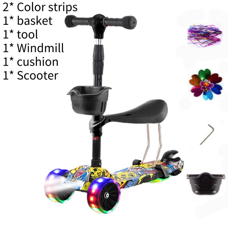 Scooter Adjustable Kids With Music Function Headlight Three Plastic Wheeled