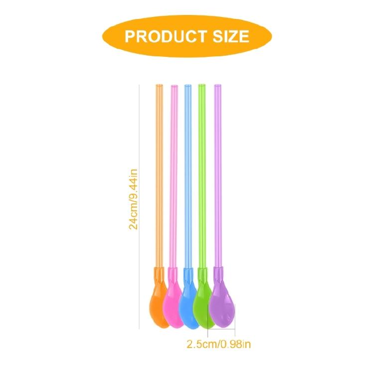 20 Piece Colorful Straw Spoon 2 In 1 Plastic Stirring Utensils for Shakes Beverages Portable Kitchens Barwares Essential