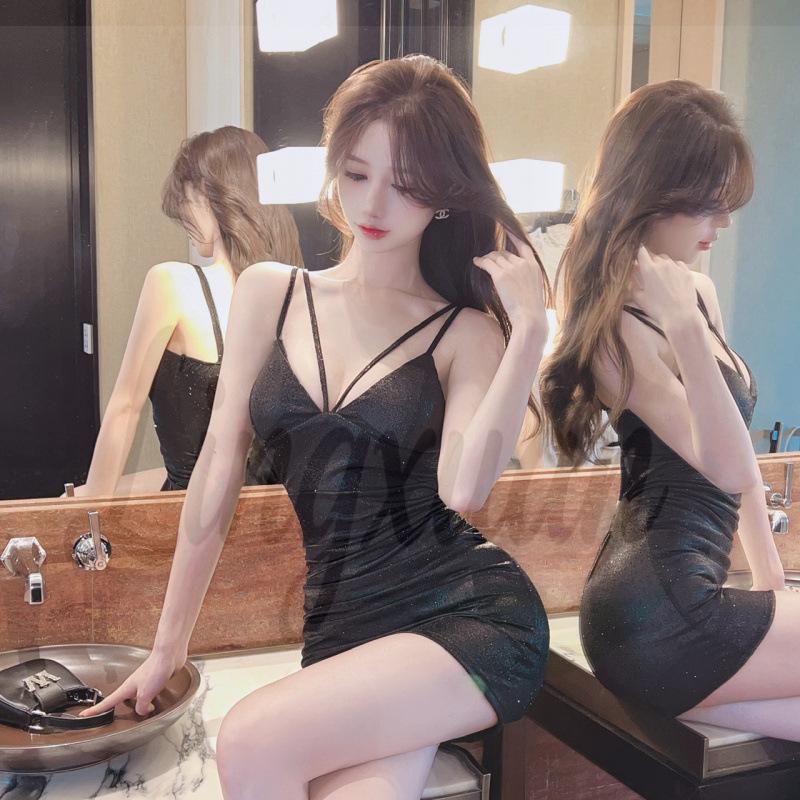

V-Neck Sexy Hollow Out Spaghetti Strap Mini Dress - Slim Fit, Hip Hugging Short Skirt Medium чёрный