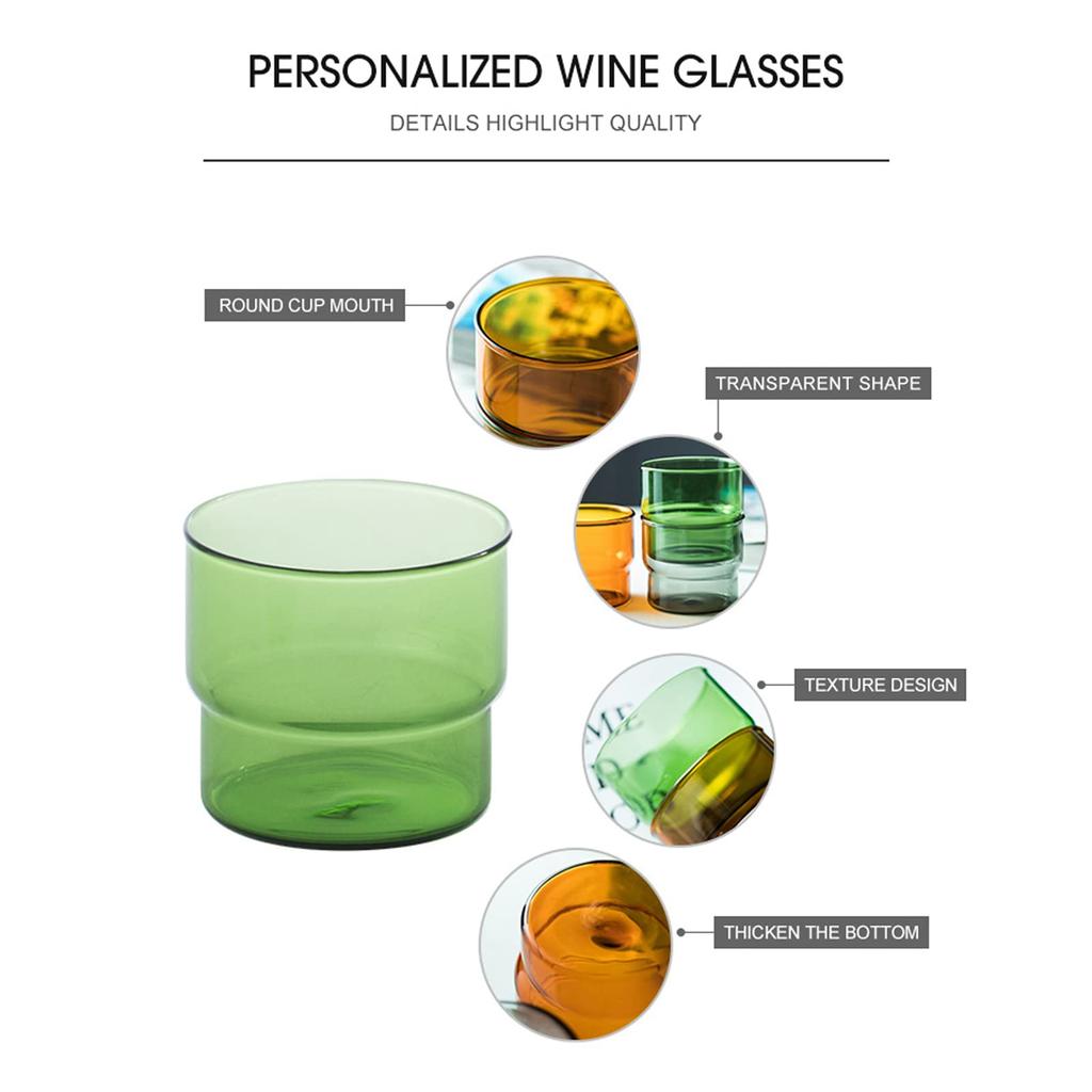 Vintage-Set mit 4 stapelbaren farbigen Glasbechern – Premium-Becher für heiße und kalte Getränke, perfekt für Wasser, Limonade, Milch und Saft