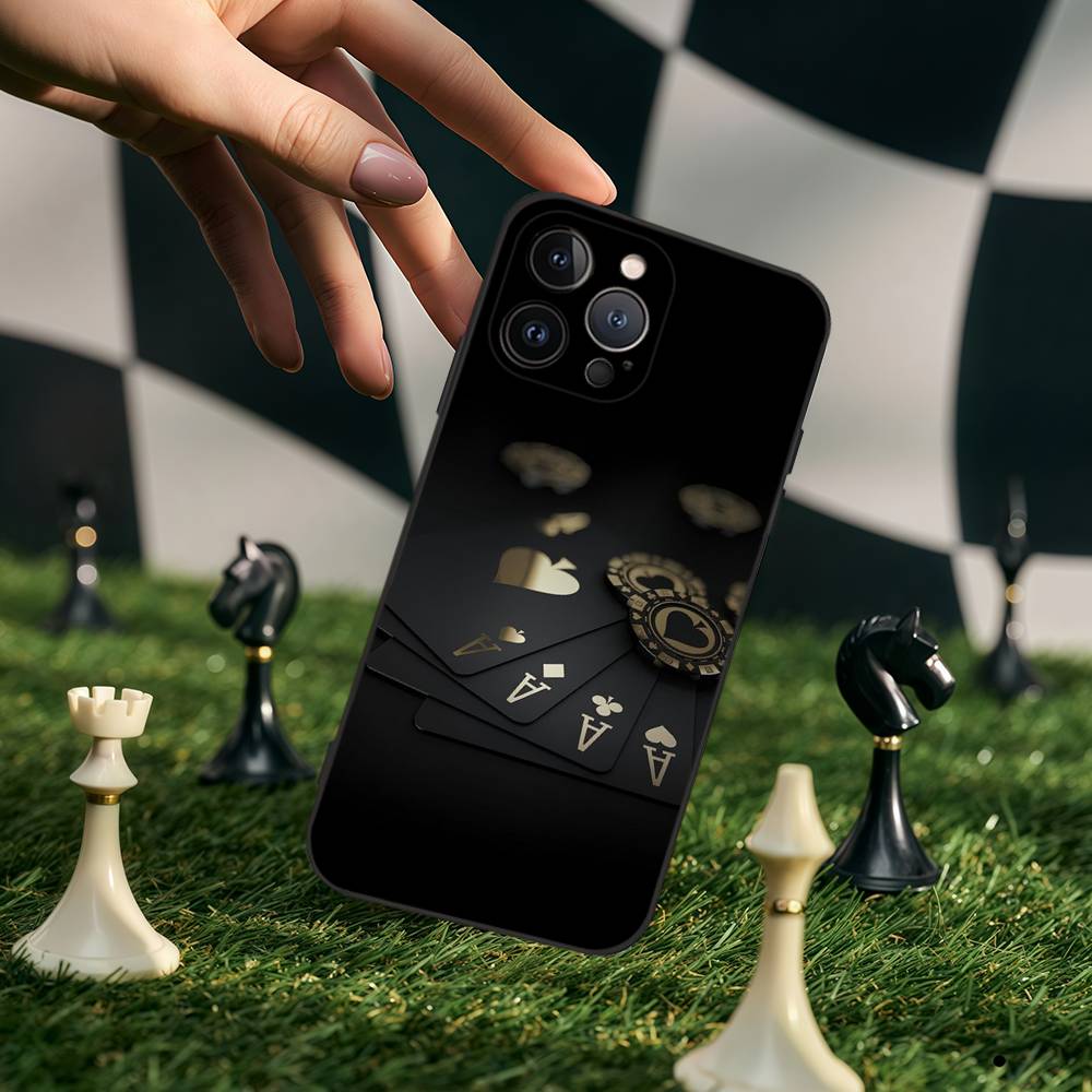 Playing Cards Phone Case For IPhone 17,16,15,14,13,12,11,Pro,Max,Plus,Soft Silicone Black Case