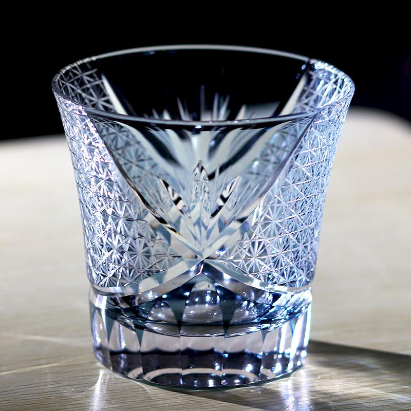 220 Ml Handmade Edo Kiriko Design Colored Glass Wine Tumbler for Home Bar Decor Birthday Gift