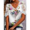 Women's Fashion Casual Summer Spring Flower Pattern Print Short Sleeve V-Neck Blouses & Shirts