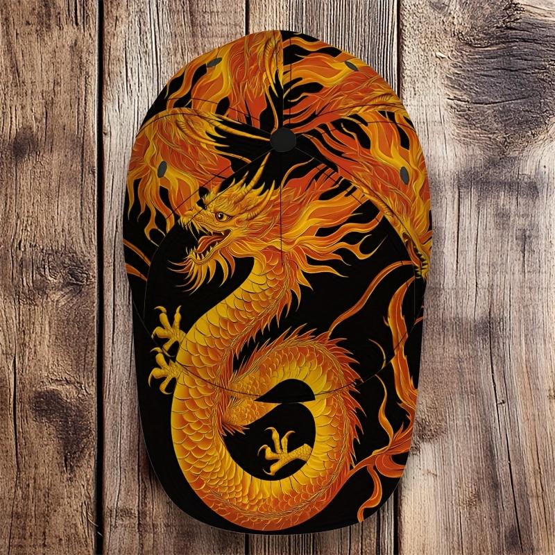 Golden Chinese Dragon Print Baseball Cap Lightweight Duckbill Hat with Adjustable Snap Closure Golden Dragon Design Fitted Hat