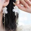 French Retro Premium Shell Flower Fringe Long Clip On Earrings For Women No Piercing Needed Elegant Dangle Ear Clips