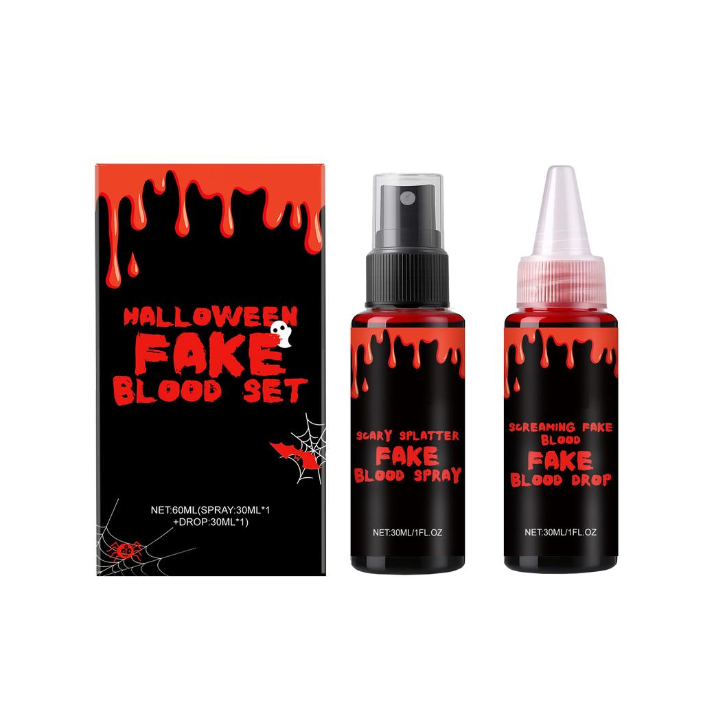 Halloween Simulation Fake Blood Set, Plasma Drop Spray Combination, Horror Makeup Special Effect Props,60ML