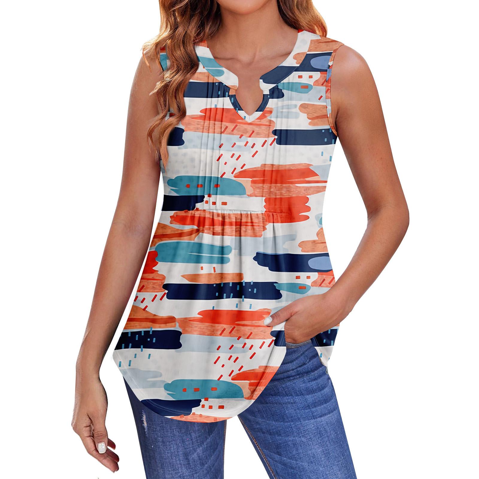 

Женские летние майки с V-образным вырезом и принтом, повседневные майки для женщин, свободные рубашки-туники без рукавов XXL