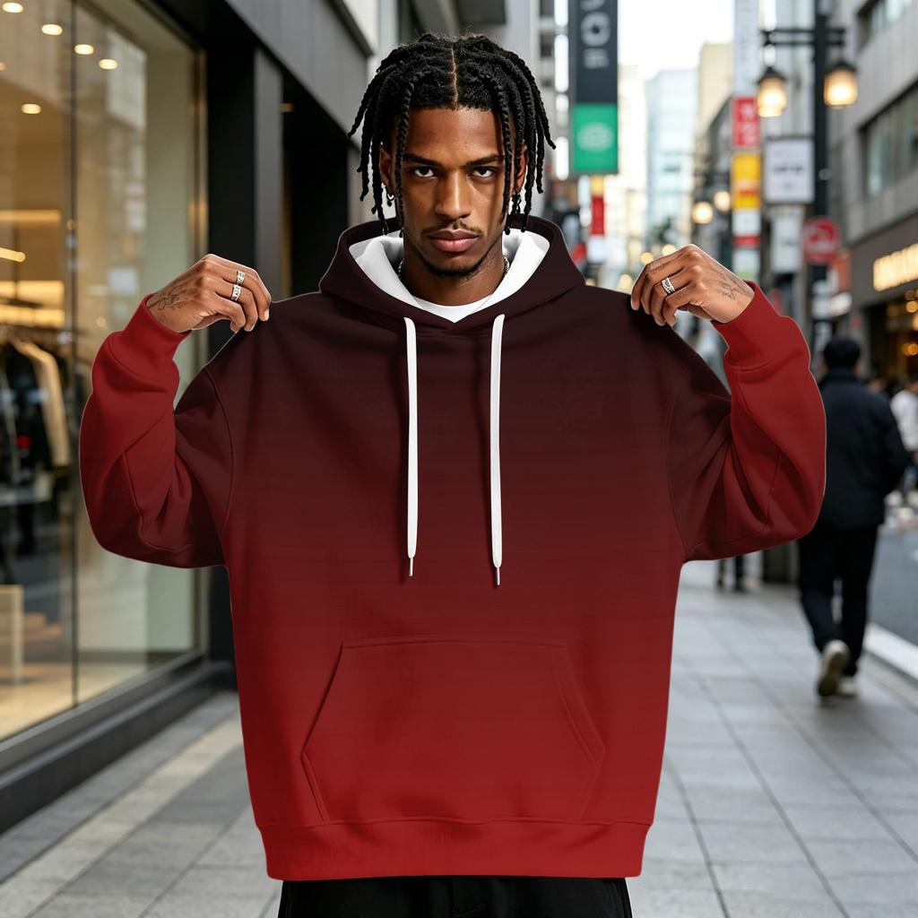 Men's Gradient Print Hoodie with Pocket, Casual Athletic Sweatshirt
