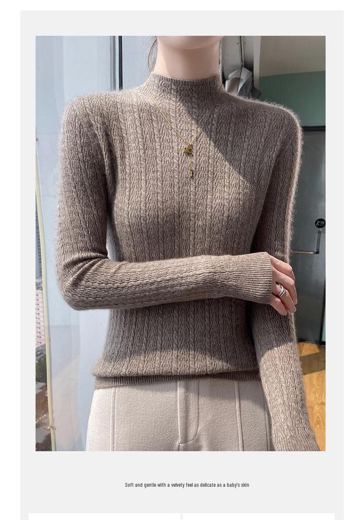 Half-High Collar Cashmere Slim Fit Knit Pullover Sweater for Fall/Winter